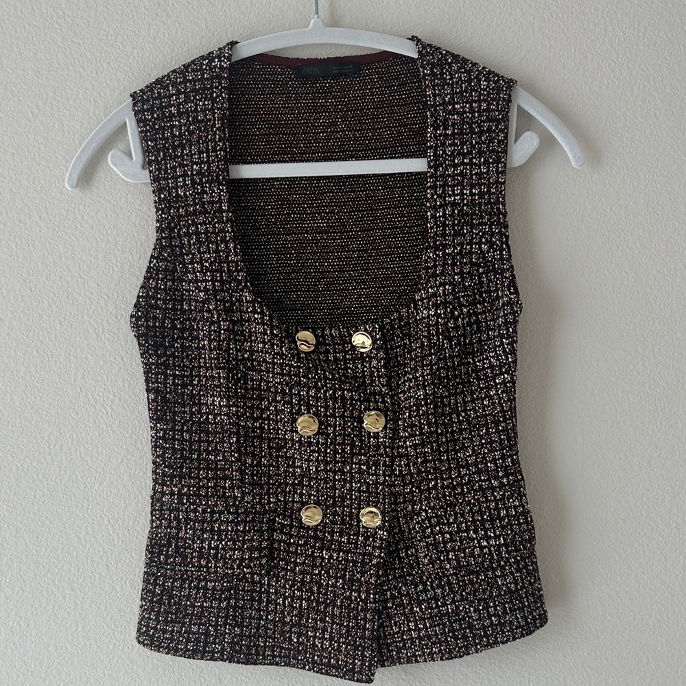 Zara Black and Gold Tweed Vest